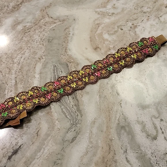 Anthropologie Deepa Gurnani Beaded Rhinestone Belt S M Elastic Beaded Blue One Size Belts for Women for sale | eBay main image 3